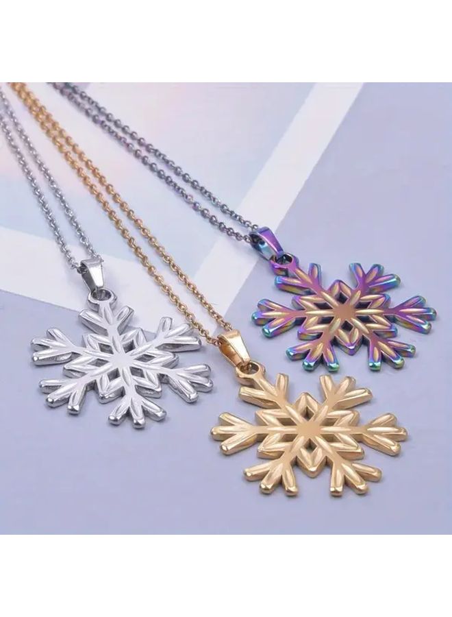 Golden Snowflake Pendant Necklace Set 5pcs Large Handmade Stainless Steel Charms DIY Supplies - Image 5